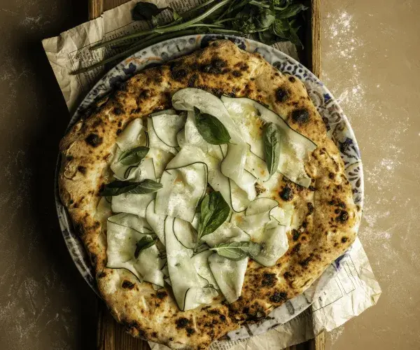 Autentikus nápolyi pizza friss bazsalikommal